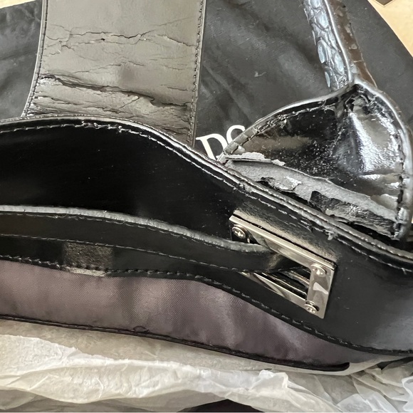 CHARLIE LEPSON SATCHEL LEATHER BLACK CROC DESIGN NEW SILVER HARDWARE - Picture 6 of 10